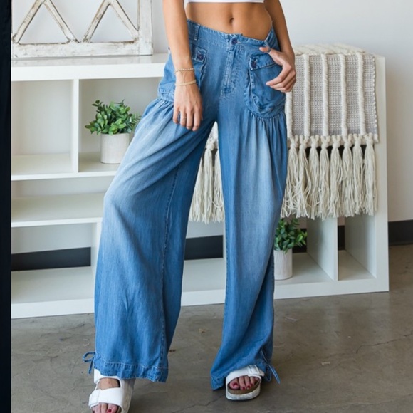 Oli and Hali Pants - Oli and Hali “ Bianca” Oli & Hali Pleated 3D Tencel Lightweight Jean Pants SR10